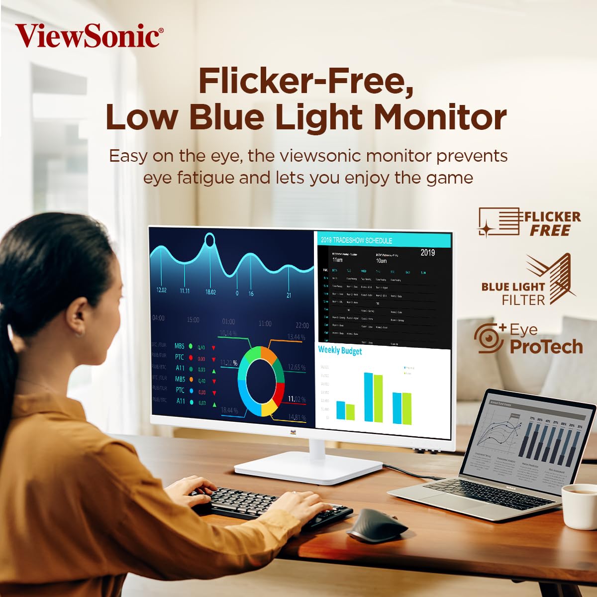 ViewSonic VA2732-MH-W, 27-inch (68.58cm) Full HD Monitor, SuperClear IPS Panel, 100Hz, 1ms, sRGB 109%, HDMI, VGA, Dual Speakers, Eye ProTech+, Borderless Design, White