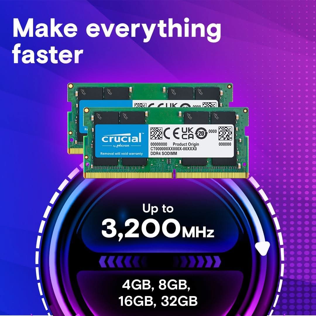 CRUCIAL 32GB KIT (2X16GB) DDR4-3200 SODIMM CL22 (8GBIT/16GBIT) RAM CT2K16G4SFRA32A