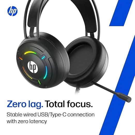 HP G370 Wired Gaming Headset, 360 Degree Omnidirectional Noise-Canceling Microphone, RGB Lighting, Multi-Platform Compatibility