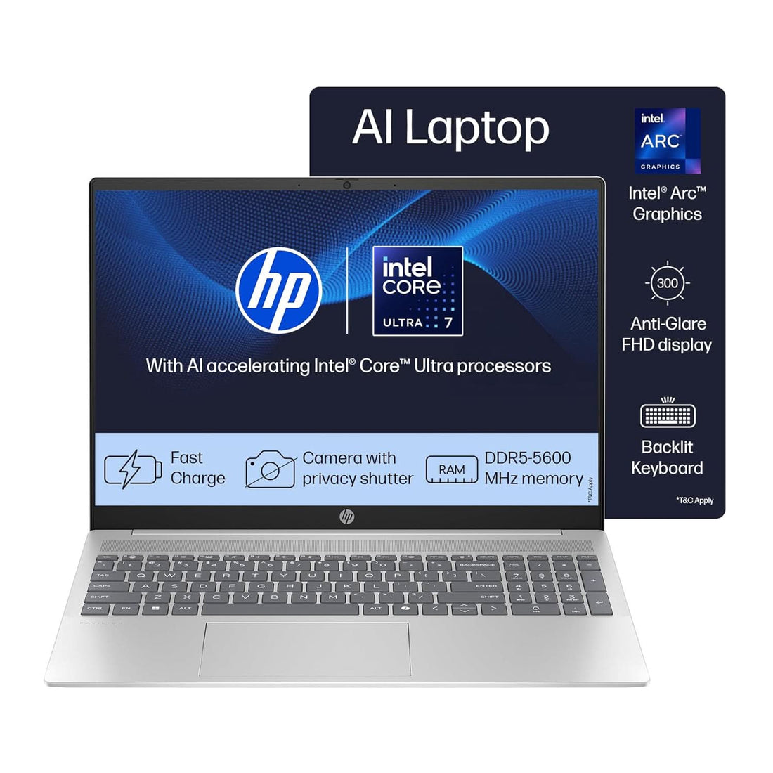 HP 14 AI LAPTOP, INTEL CORE ULTRA 7 155H, 12 TOPS, 16GB DDR5, 512GB SS
