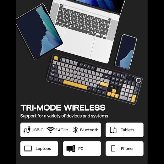 AULA F108 Grey Yellow Wireless Mechanical Gaming Keyboard