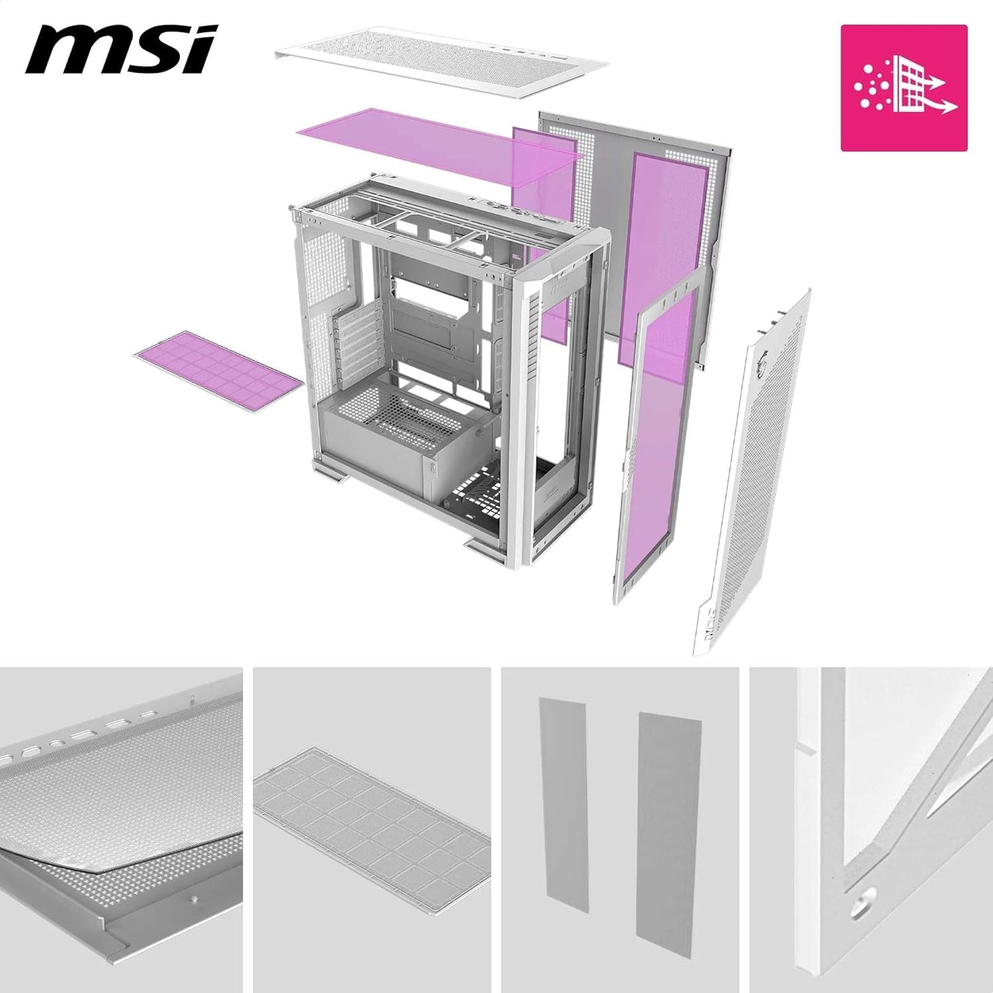 MSI MPG Velox 300R Airflow PZ Mid Tower Gaming PC Case - White