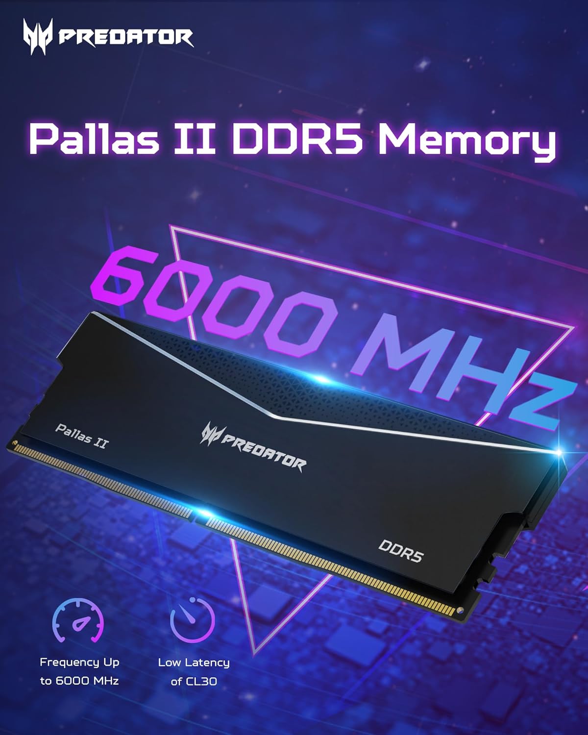 PREDATOR PALLASII DDR5 HEATSINK U-DIMM 6000MHZ 32GB (16GB*2) BLACK BL.9BWWR.433