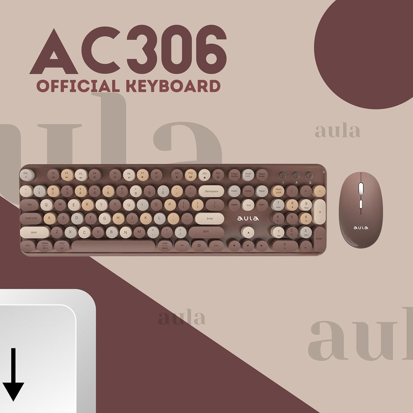 AC306 WIRELESS KEYBOARD WITH RETRO KEYS ,MIX BROWN