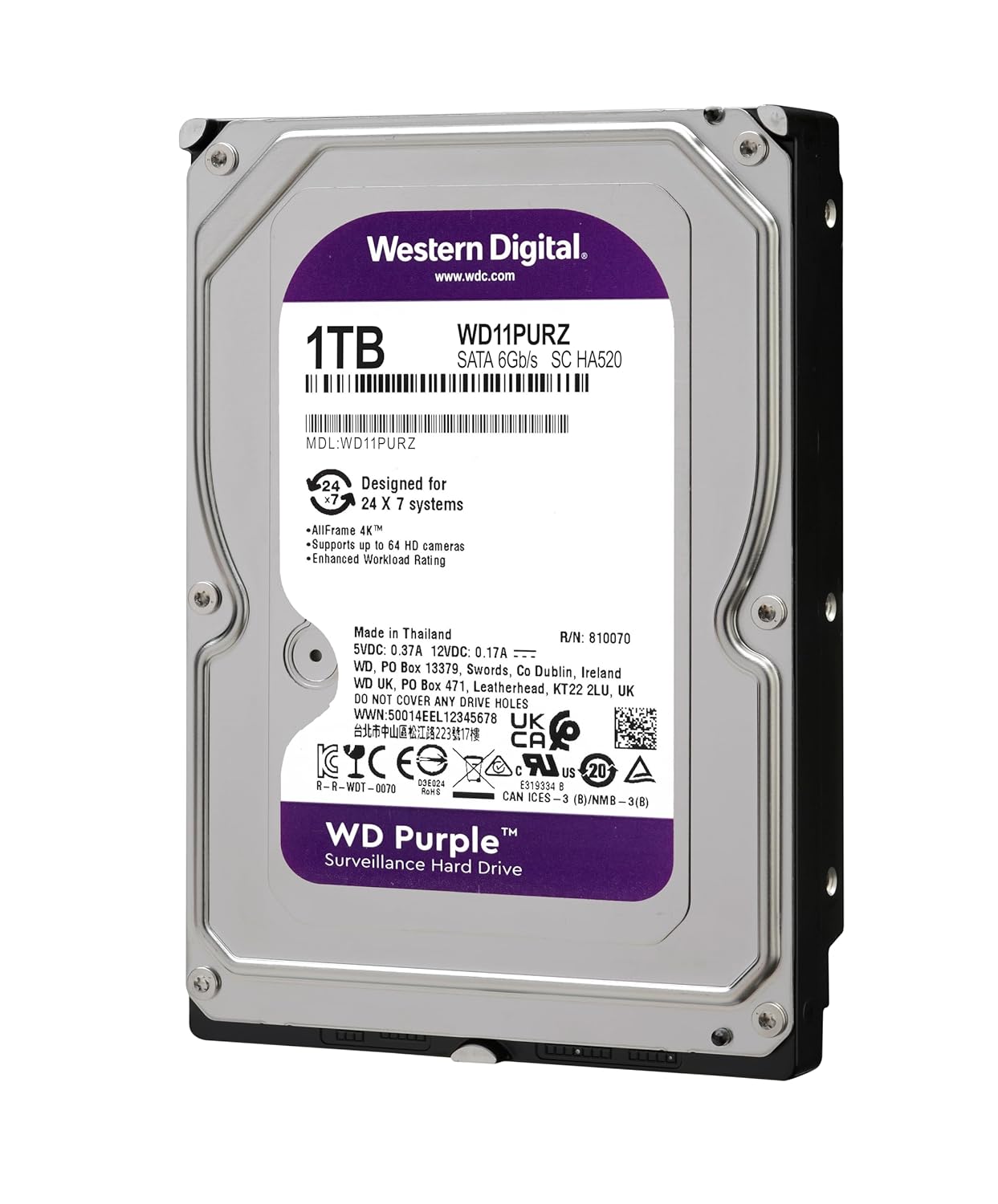 WESTERN DIGITAL 1TB SURVEILLANCE INTERNAL SATA HARD DRIVE WESTERN DIGITAL 10PURZ