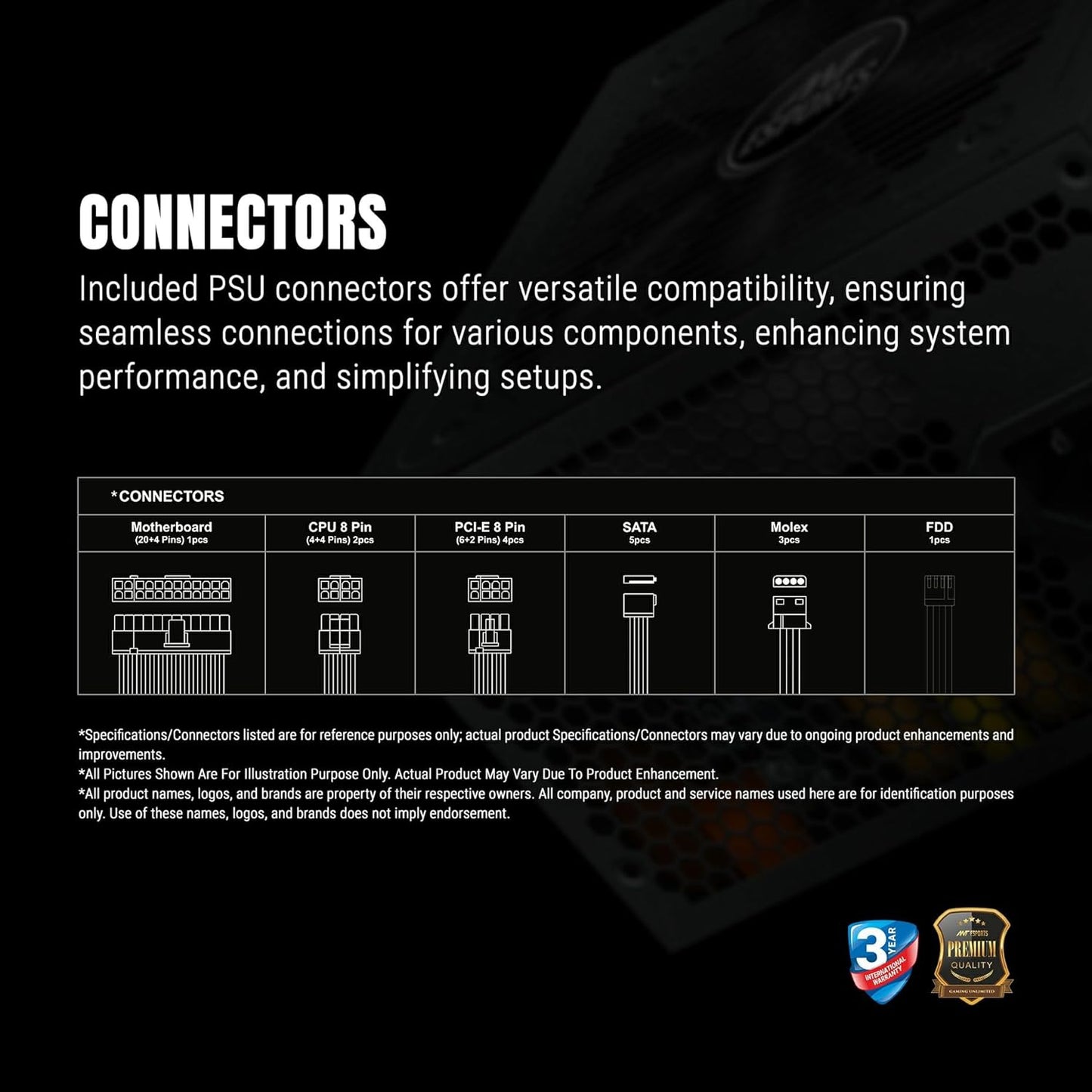 ANT ESPORTS FG650 V2 80 PLUS GOLD CERTIFIED MODULAR GAMING POWER SUPPLY