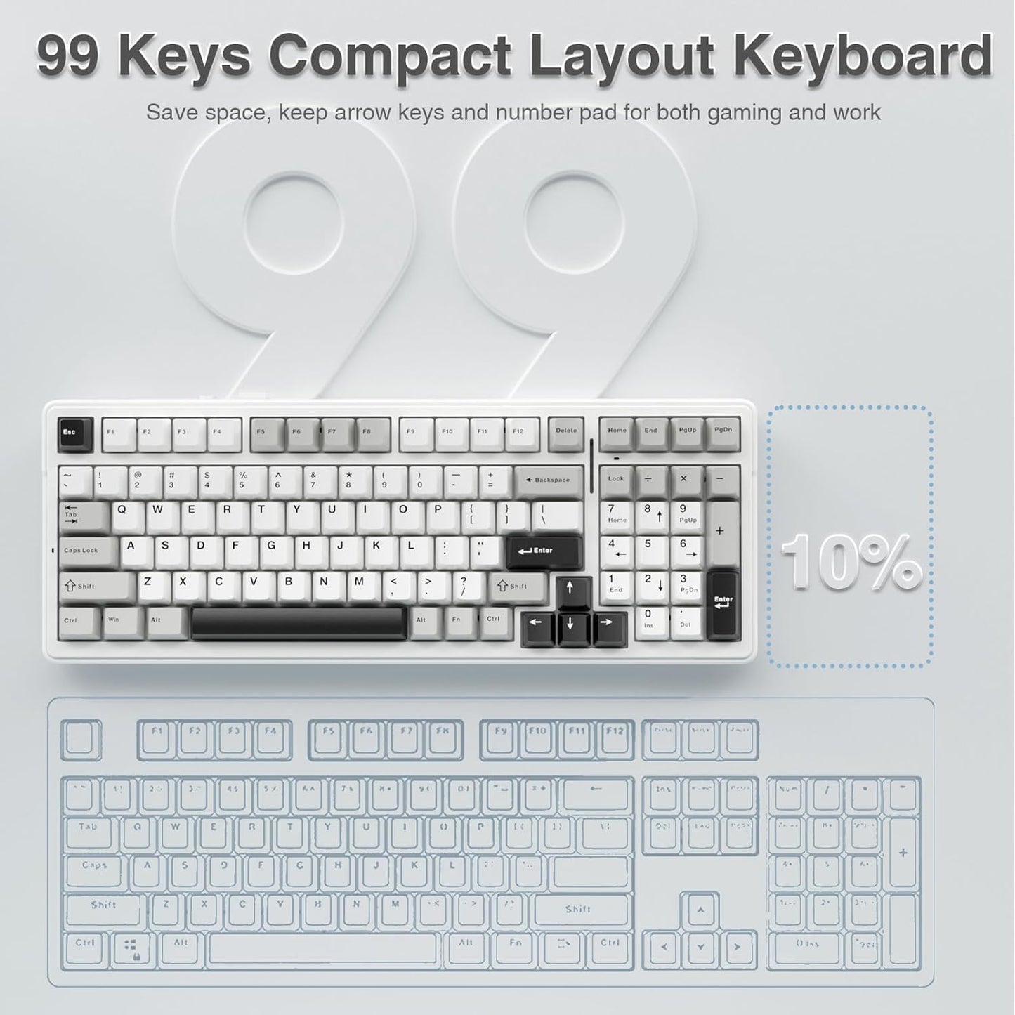 AULA F99 GRAY WHITE GRAYWOOD SWITCH MECHANICAL GAMING KEYBOARD
