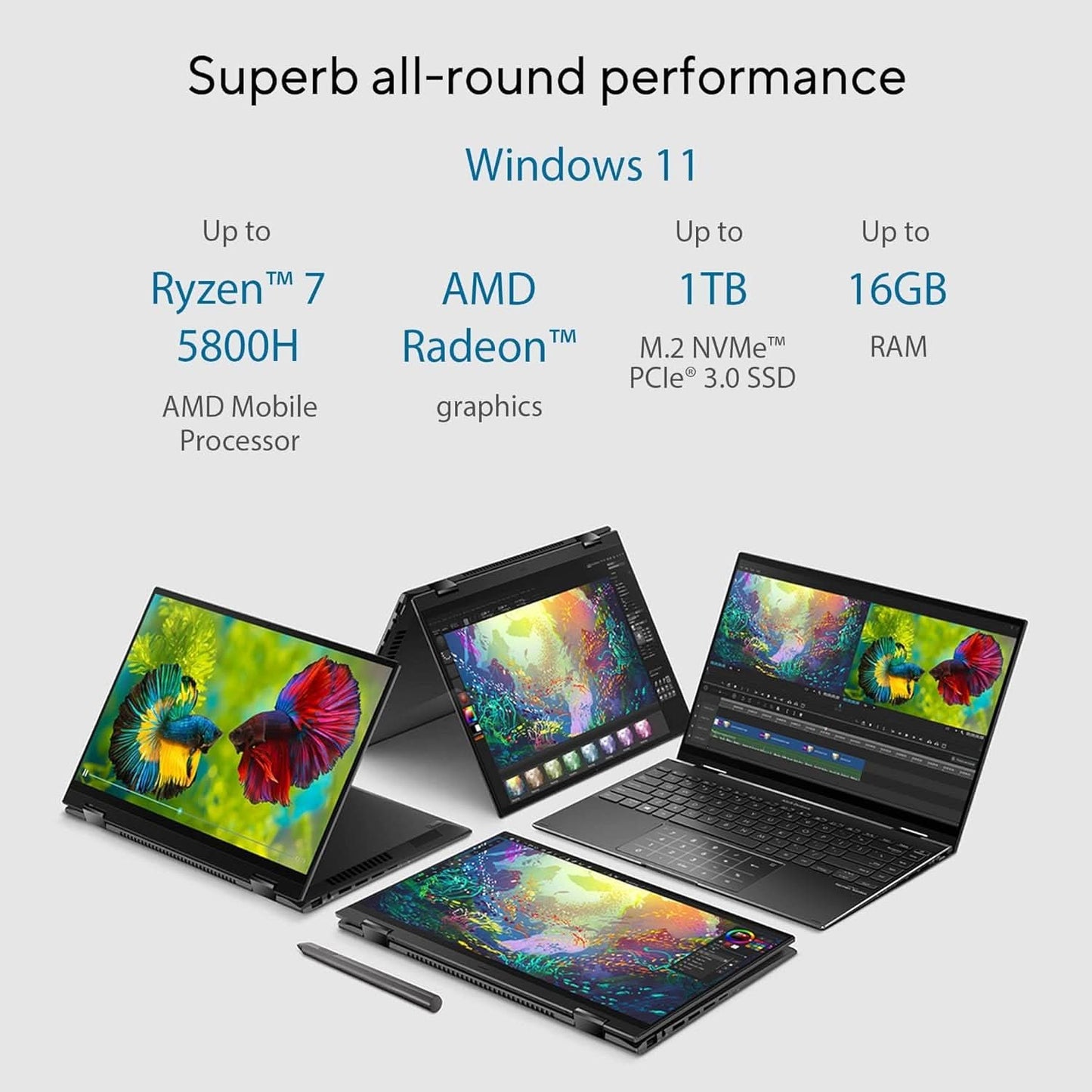 ASUS Zenbook 14 Flip OLED (2022), 14-inch (35.56 cm) 2.8K OLED Touch 90Hz, AMD Ryzen 7 5800H, 2-in1 Laptop (16GB/1TB SSD/Office 2021/Windows 11/Integrated Graphics/Black/1.4 kg), UN5401QA-KN701WS