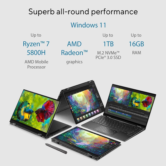 ASUS Zenbook 14 Flip OLED (2022), 14-inch (35.56 cm) 2.8K OLED Touch 90Hz, AMD Ryzen 7 5800H, 2-in1 Laptop (16GB/1TB SSD/Office 2021/Windows 11/Integrated Graphics/Black/1.4 kg), UN5401QA-KN701WS