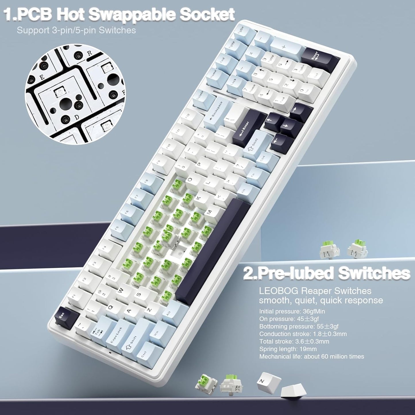 AULA F99 ICE BLUE REAPER SWITCH MECHANICAL GAMING KEYBOARD
