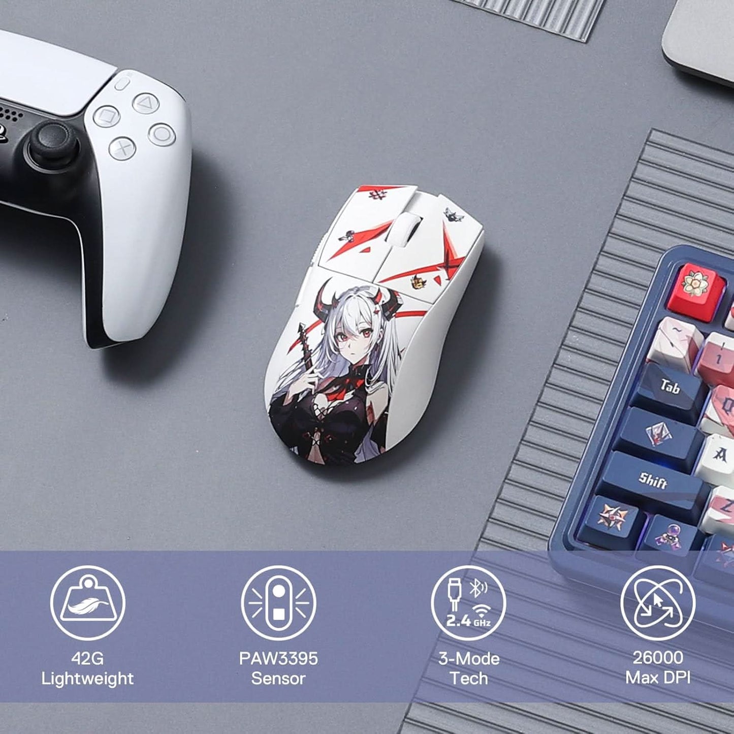 Redragon M916AK PRO 3-Mode Anime Gaming Mouse- White