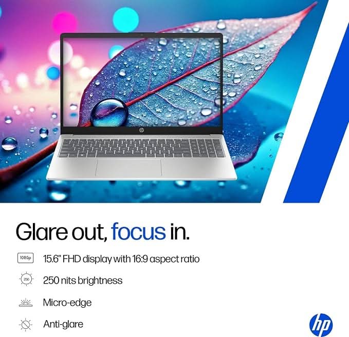 HP 15-fd0665TU Laptop, Intel Core 5 120U, 16GB RAM, 512GB SSD, 15.6 Inch FHD Display, Windows 11 Home, Microsoft Office, Natural Silver