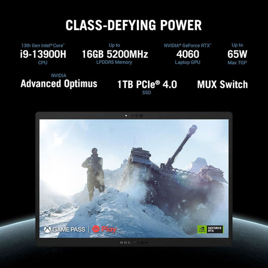 ASUS ROG Flow Z13 (2023) 56WHr Battery, Intel Core i9-13900H 13th Gen, 13.4 inch QHD+ 165Hz, 8GB RTX 4060, 2-in-1 Gaming Laptop (16GB/1TB SSD/Windows 11/Office 2021/Black/1.18 Kg), GZ301VV-MU014WS