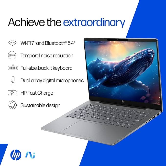 HP OmniBook 7 OLED (Previously Pavilion Plus) Intel Core Ultra 5 255H (16GB LPDDR5,1TB SSD) 3K, 0.2 ms, 14 Inch/35.6cm, Win11, M365, Office24, Meteor Silver,1.5kg, fr0789TU, 5MP Camera, Backlit AI Laptop