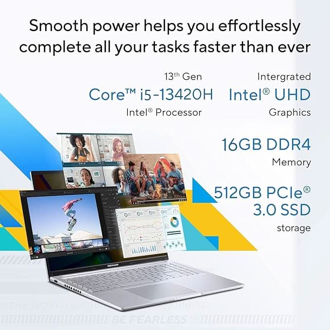 ASUS Vivobook 16, 16" FHD (1920 x 1200) OLED,Intel Core i5-13420H Processor,(16GB RAM/512GB SSD/Win 11/M365 Basic (1Year)/Backlit Keyboard/Office Home 2024/Silver/1.88 kg),X1605VA-SH1952WS