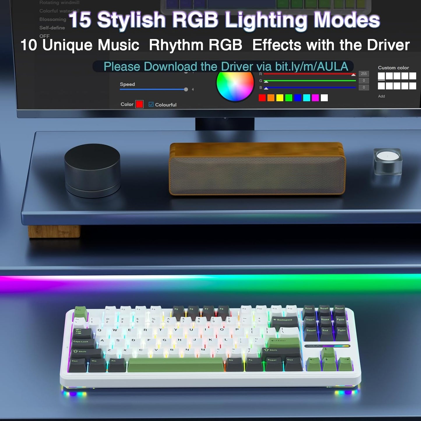 AULA F87 GREEN WHITE SWITCH MECHANICAL GAMING KEYBOARD