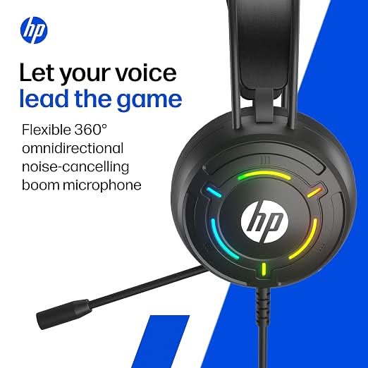 HP G370 Wired Gaming Headset, 360 Degree Omnidirectional Noise-Canceling Microphone, RGB Lighting, Multi-Platform Compatibility