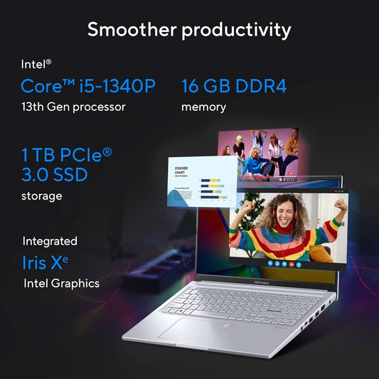 ASUS Vivobook 15X OLED (2023), Intel Core i5-1340P 13th Gen, 15.6 inch (39.62 cm) FHD OLED, Thin & Light Laptop (16GB/1TB SSD/Iris X? Graphics/Win 11/Office 2021/Silver/1.6 kg), K3504VA-LK552WS