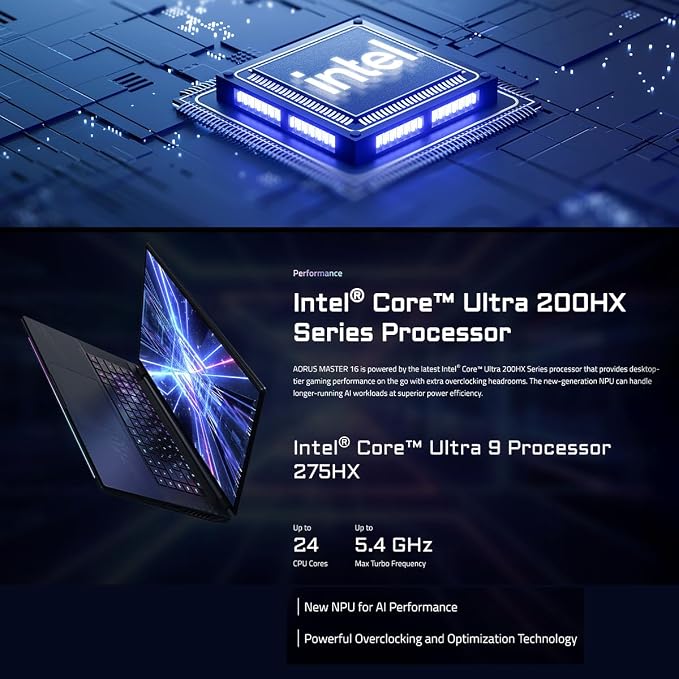 Gigabyte Aorus Master 16 BZHC6INE64SH, Intel Core Ultra 9 275HX Processor, 16GBx2 DDR5 Ram, 1TB M.2 NVMe SSS, NVIDIA GeForce RTX 5090 24GB GDDR7, 16 Inch OLED WQXGA Gaming Laptop