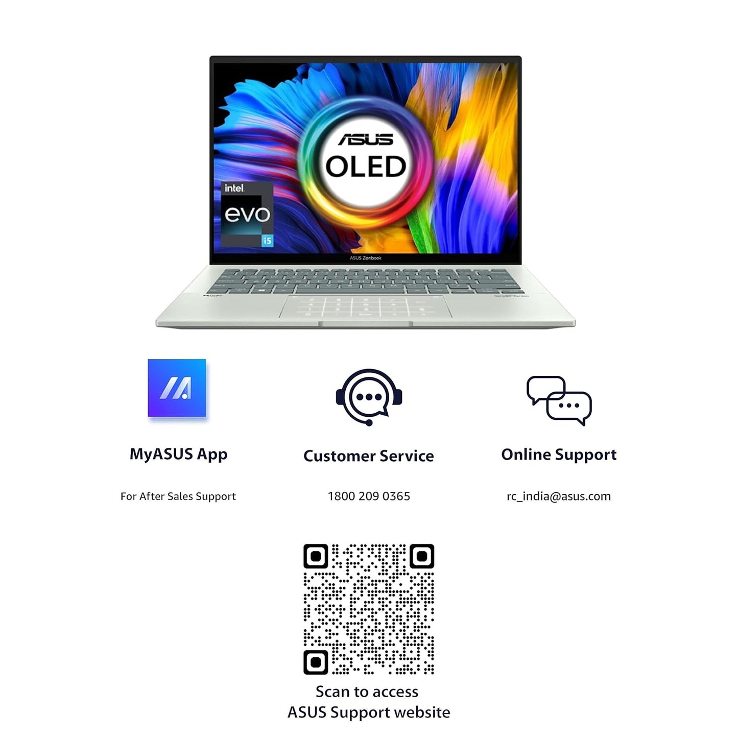 ASUS ZENBOOK 14 OLED (2022), 14" (35.56 CMS) 2.8K OLED 16:10 90HZ, INTEL CORE I5-1240P 12TH GEN, THIN AND LAPTOP (16GB/512GB SSD/IRIS XE GRAPHICS/WIN 11/OFFICE 2021/CELADON/1.39 KG), UX3402ZA-KM532WS