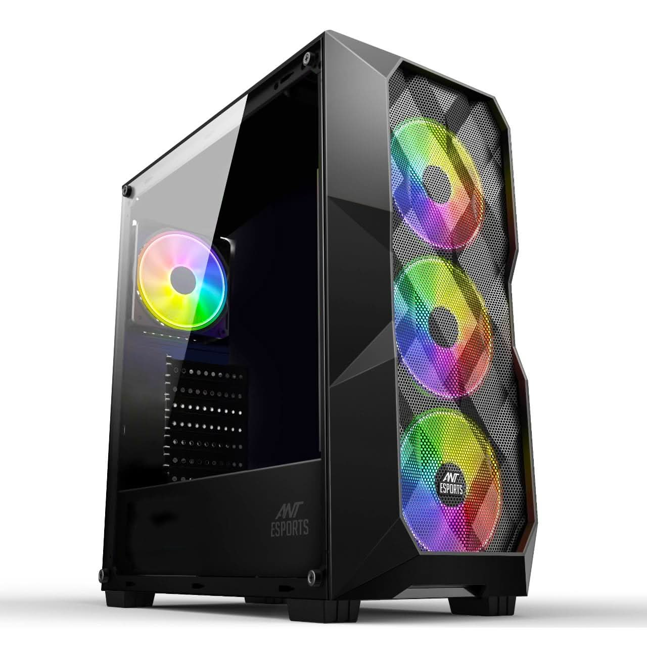 ANT ESPORTS ICE- 300 MESH MID-TOWER COMPUTER CASE/GAMING CABINET - BLACK | SUPPORT ATX, MICRO-ATX, MINI-ITX | PRE-INSTALLED 3 FRONT FANS AND 1 REAR FAN