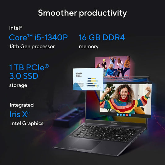 ASUS Vivobook 15X OLED (2023), Intel Core i5-1340P 13th Gen, 15.6 inch (39.62 cm) FHD OLED, Thin & Light Laptop (16GB/1TB SSD/Iris X? Graphics/Win 11/Office 2021/Black/1.6 kg), K3504VA-LK551WS