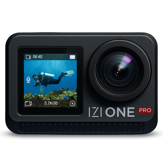 IZI One Pro 5.7k Action Camera | Ultra HD Sony STARVIS Sensor | 20M Body Waterproof | 2 x Battery with 240min Recording | Dual OLED, 6-Axis Gyro Stabilisation | HQ Mic Support | Reels, Vlogs & Bikes