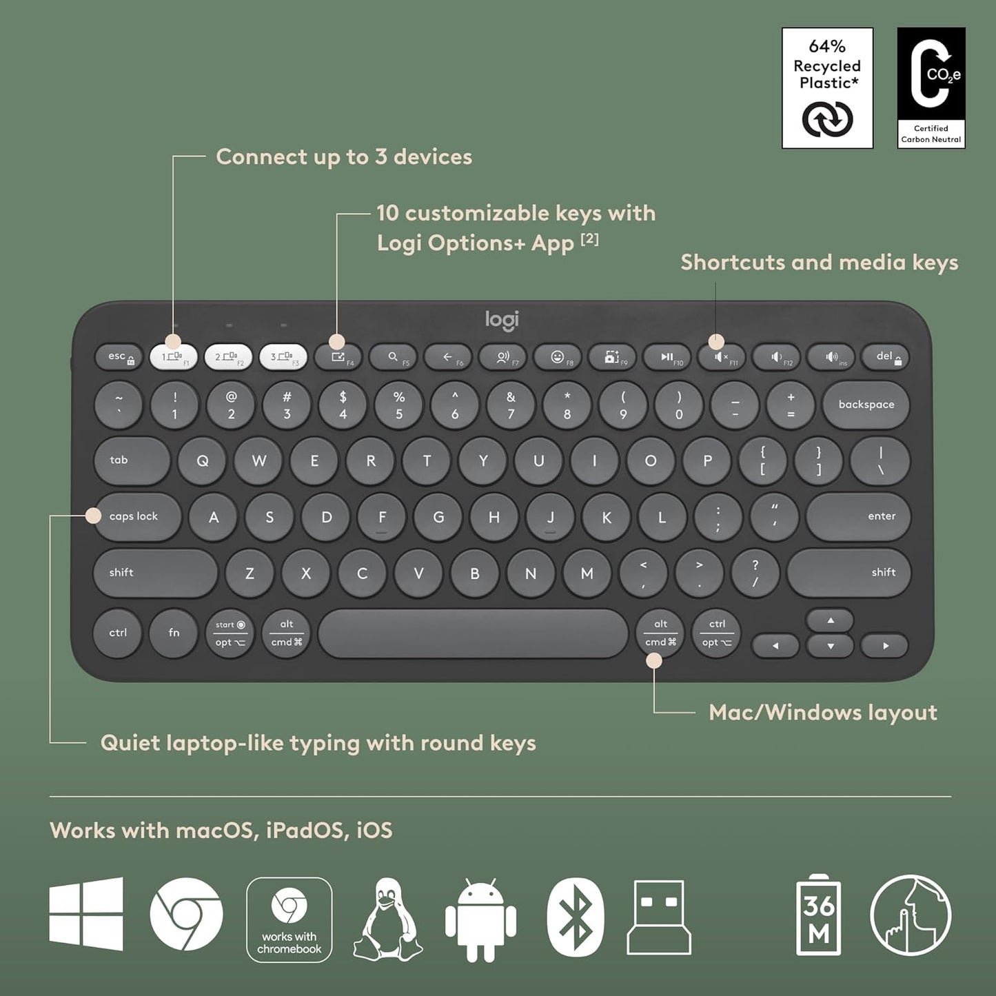 LOGITECH PEBBLE 2 COMBO WIRELESS KEYBOARD AND MOUSE GRAPHITE