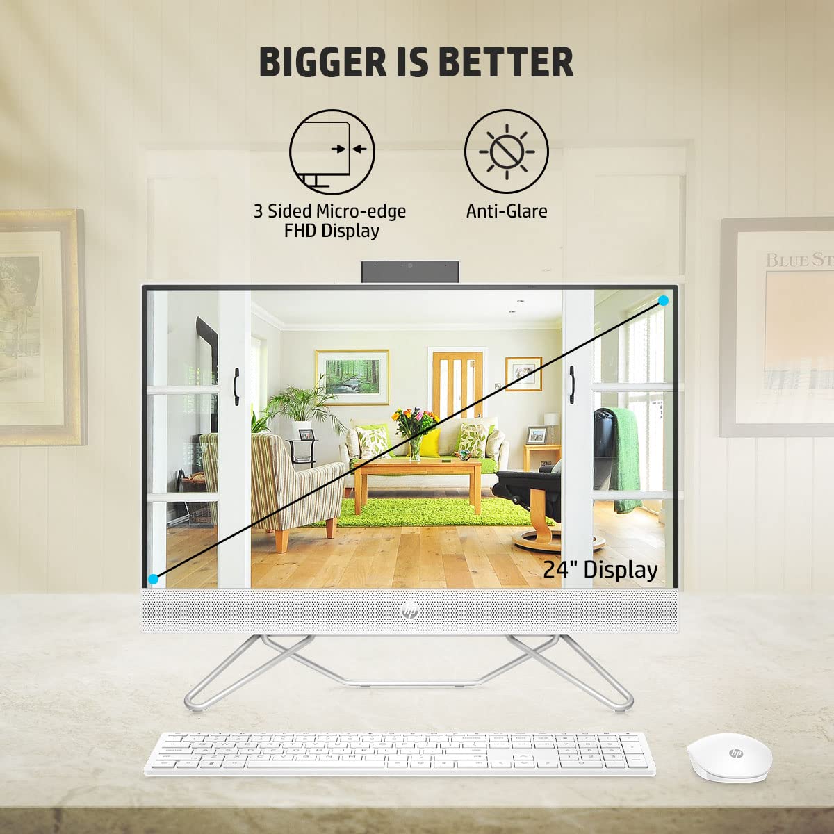 HP ALL-IN-ONE 12TH GEN WINDOWS 11, INTEL CORE I3-23.8 INCH(60.5 CM) 8GB RAM/512GB SSD/FHD, MICRO-EDGE, ANTI-GLARE DISPLAY/WIRELESS KEYBOARD & MOUSE/INTEL UHD GRAPHICS/WIN 11/5.37 KG, 24-CB1901IN