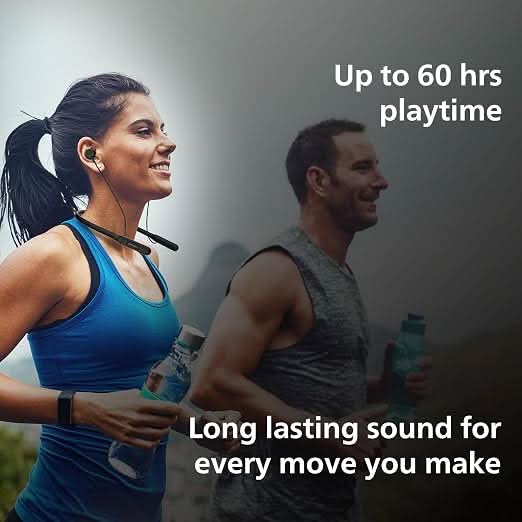 Philips TAN 1150BKHP Wireless Neckband with 60 hr Playtime, Fast Charging Deep Black