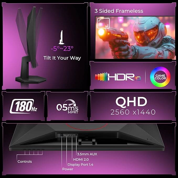 AOC Q27G11E 27 QHD Gaming Monitor – Black/Red | 2560×1440 Fast IPS| 180Hz Refresh | 0.5ms MPRT|Adaptive Sync| HDR10| Tilt Stand & Low Blue Light