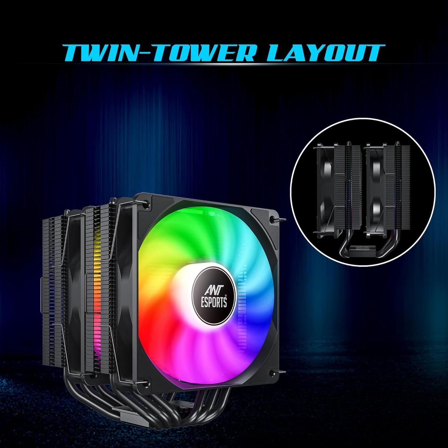 ANT ESPORTS ICE-C621 DUAL TOWER ARGB AIR CPU COOLER