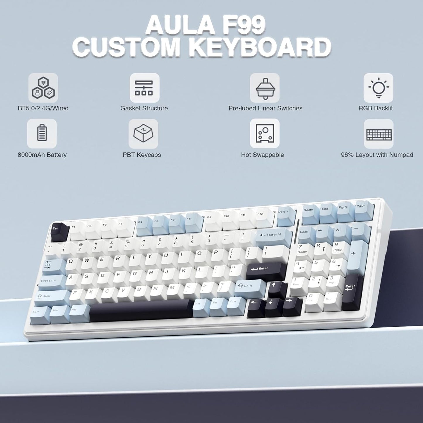 AULA F99 ICE BLUE REAPER SWITCH MECHANICAL GAMING KEYBOARD