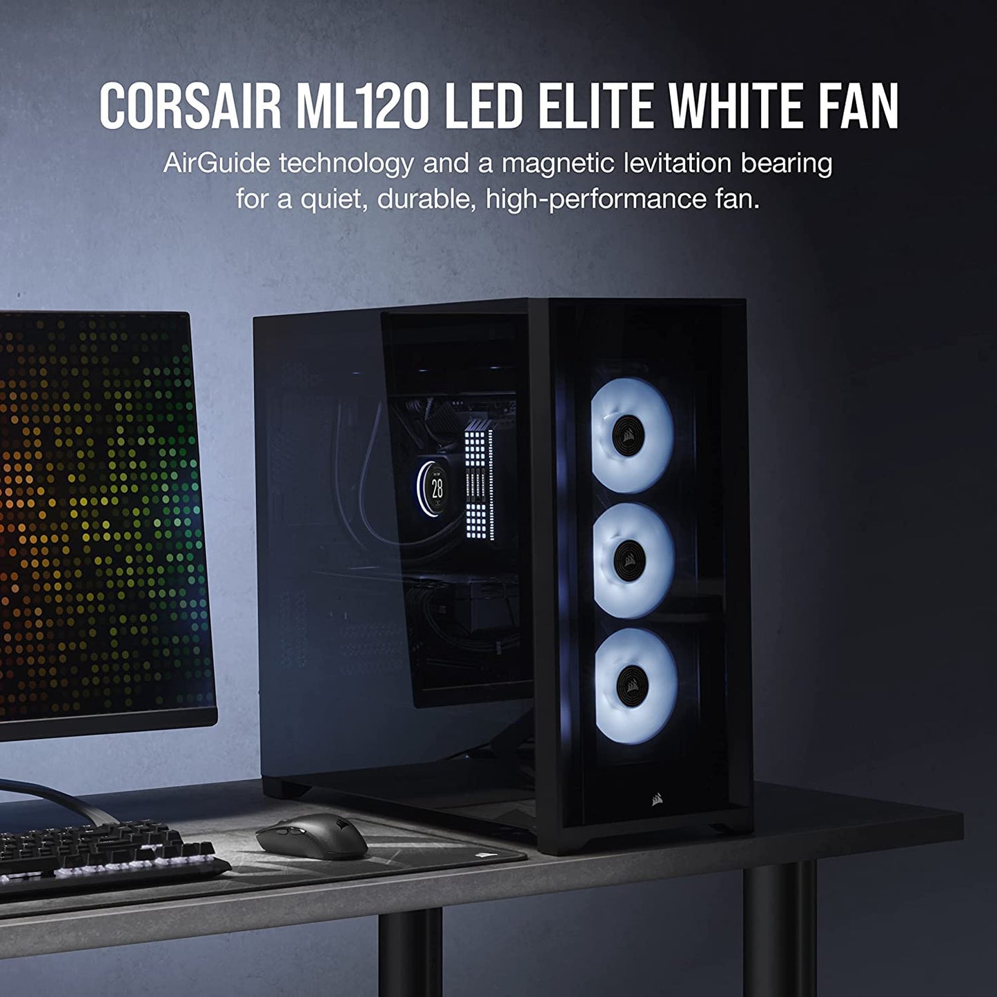 CORSAIR ML ELITE SERIES, ML120 LED ELITE, 120MM MAGNETIC LEVITATION WHITE LED FAN WITH AIRGUIDE, SINGLE PACK