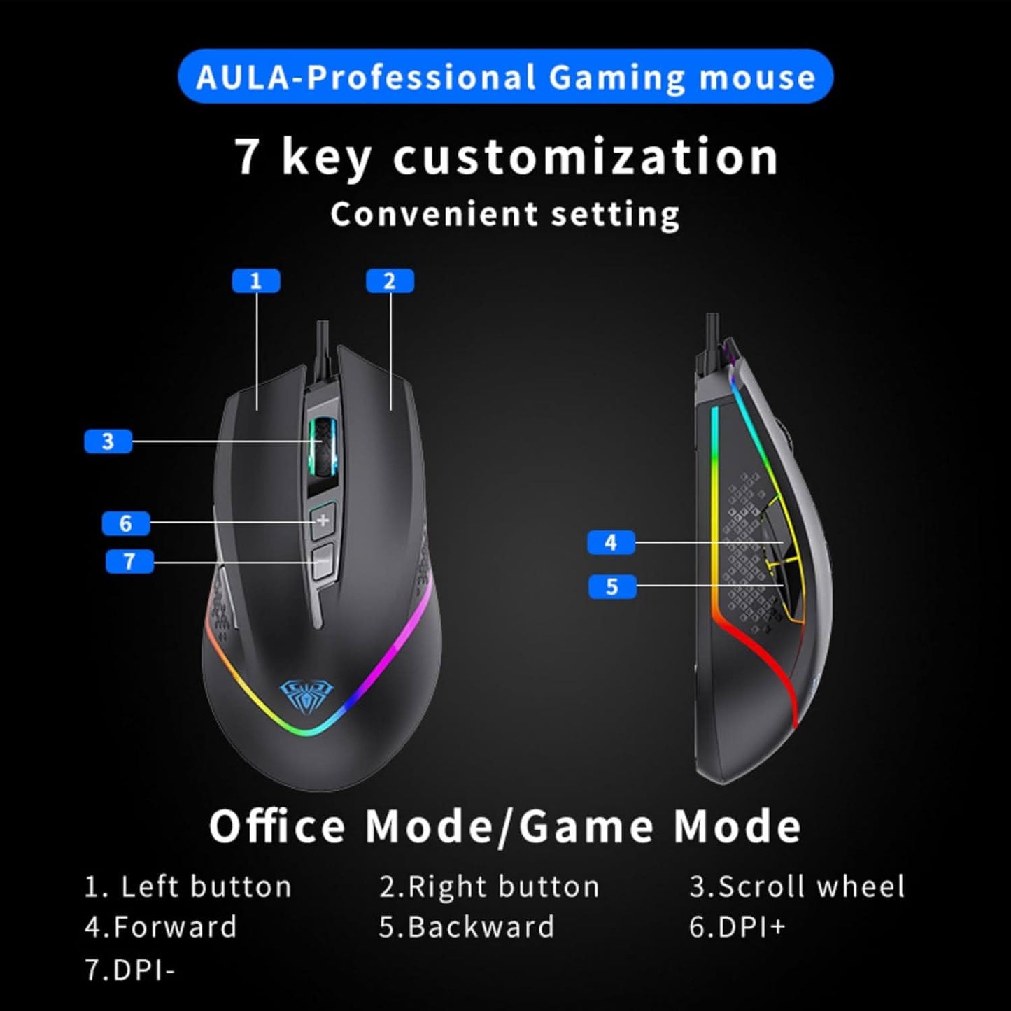 AULA F805 Wired Gaming Mouse, Black