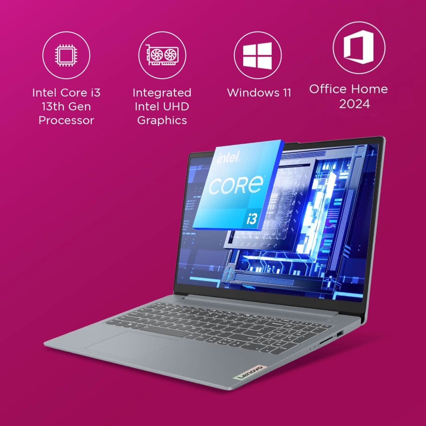 Lenovo IdeaPad Slim 3, 13th Gen Intel Core i3-1315U, 8GB, 512GB SSD, Intel UHD Graphics, 14 Inch FHD, Win 11, MS Office 2024, Grey, 82X6005KIN