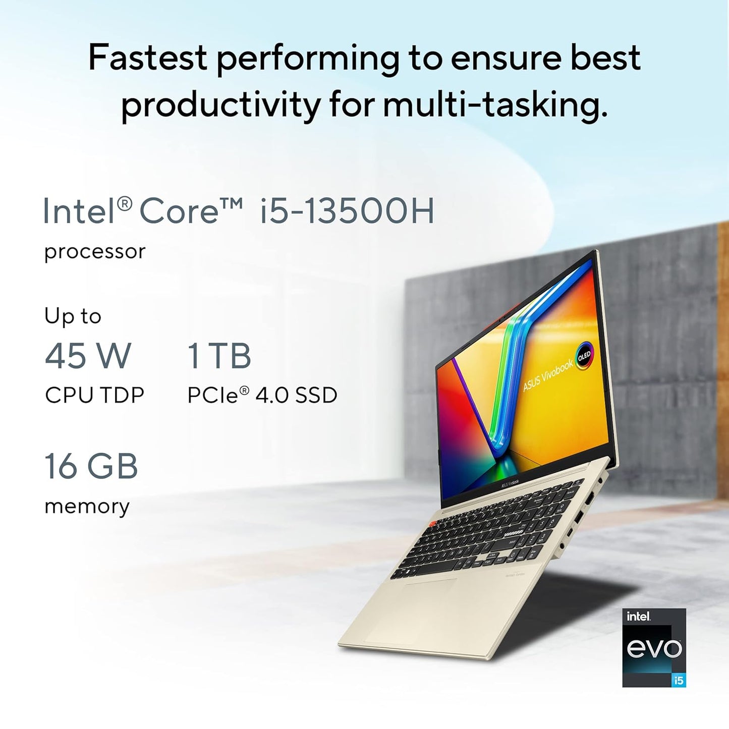 ASUS VIVOBOOK S 15 OLED (2023), INTEL CORE EVO I5-13500H 13TH GEN, 15.6" (39.62 CM) 2.8K 120HZ OLED, THIN & LIGHT LAPTOP (16GB/1TB SSD/IRIS XE/WIN 11/OFFICE 2021/75WHR/WHITE/1.7 KG), S5504VA-MA554WS
