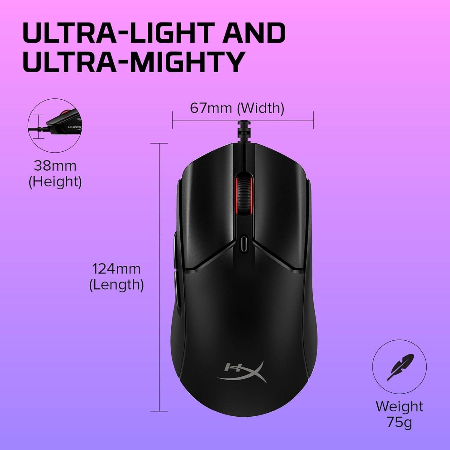 HyperX Pulsefire Haste 2 USB Ultra Lightweight Gaming Mouse - Black (6N0A7AA)