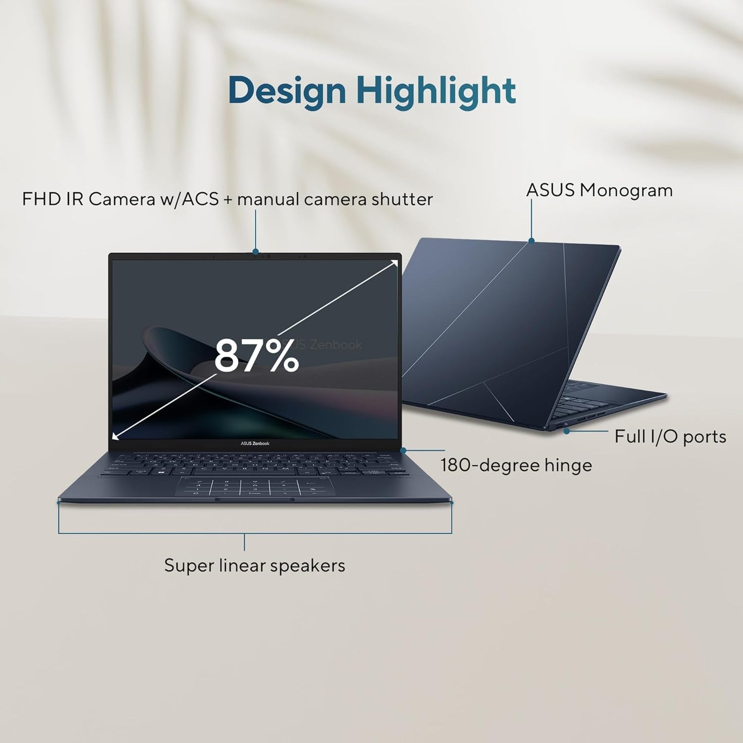 ASUS ZENBOOK 14, INTEL CORE ULTRA 9 185H, 14" 3K OLED 16:10 120HZ, THIN & LIGHT LAPTOP, BUILT-IN AI (32GB/1TB SSD/WIN11/OFFICE 2021/BACKLIT/TOUCHSCREEN/75WHR/PONDER BLUE/1.28 KG), UX3405MA-PZ962WS