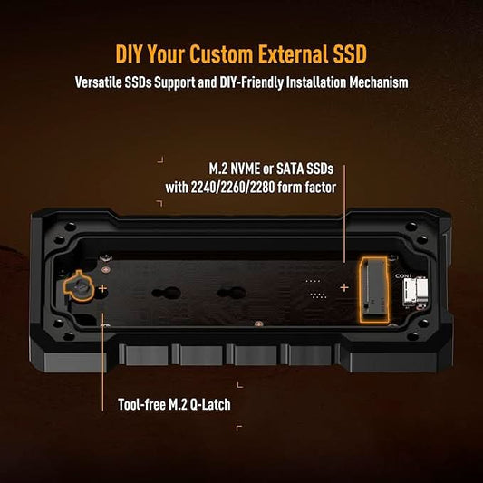 ASUS TUF Gaming A2- USB-C 3.2 Gen 2x2 Portable SSD Enclosure, Dual M.2 NVMe PCIe and SATA