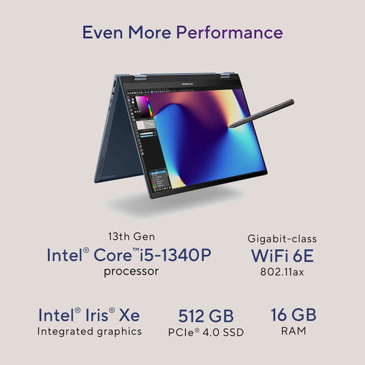 ASUS Zenbook 14 Flip OLED (2023), Intel Core i5-1340P 13th Gen, 14 inch (35.56 cm) 2.8K 90Hz OLED, Thin & Light Laptop (16GB/512GB SSD/Iris Xe/Win 11/Office 2021/75W Battery/Blue/1.5 kg), UP3404VA-KN542WS