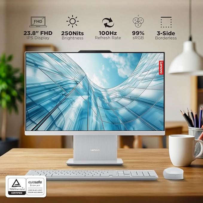 Lenovo Ideacentre AIO AMD Ryzen 7 7735HS 23.8" FHD IPS All-In-One Desktop(16GB RAM/512GB SSD/Win11/Microsoft 365 Basic + Office Home 2024/3Wx2 Speakers/5MP Camera/Wireless Keyboard & Mouse),F0HR008YIN