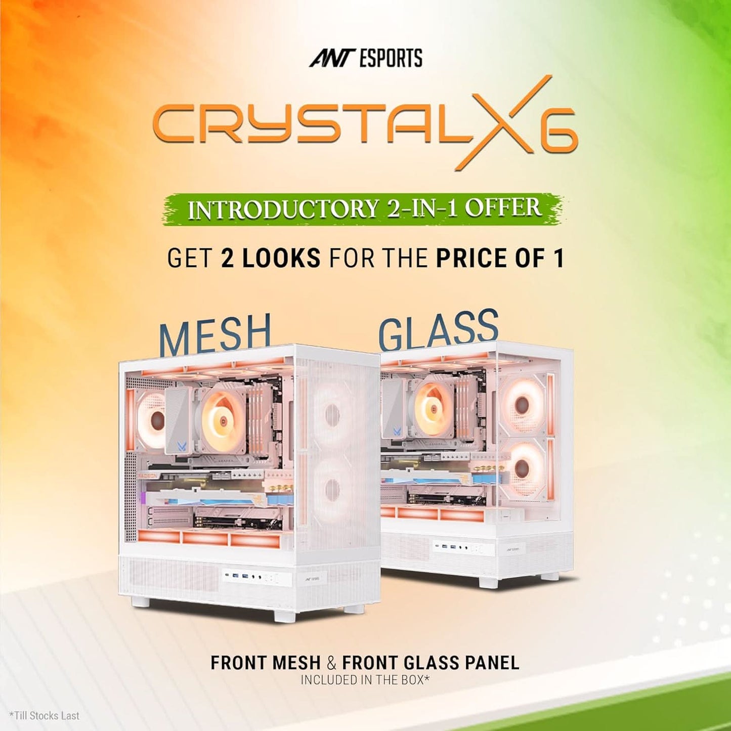 Ant Esports Crystal X6 ATX Computer Case/Gaming Cabinet with Type-C – White