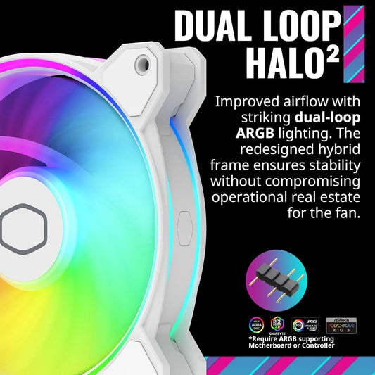 Cooler Master MasterFan MF120 Halo 2 Case Fan - 120mm White Fan