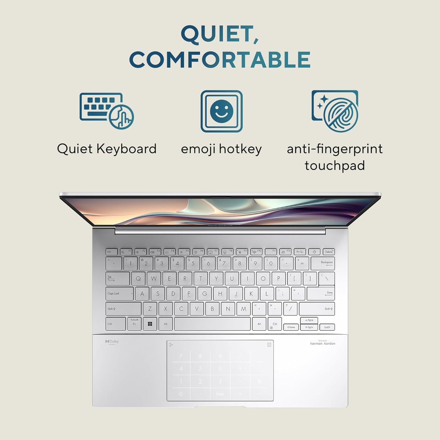 ASUS ZENBOOK 14 3K OLED 16:10 TOUCH, 120HZ, INTEL CORE ULTRA 5 125H 1.2 GHZ, AI BOOST NPU, THIN & LIGHT LAPTOP(16GB RAM/1TB SSD/WIN 11/OFFICE HOME/75WHR BATTERY/FOGGY SILVER/1.28 KG),UX3405MA-PZ551WS