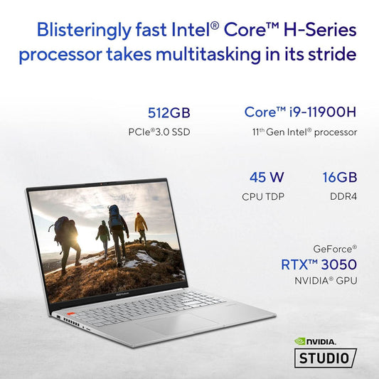 ASUS Vivobook Pro 16, Intel Core i9 11th Gen, 16 inch (40.64 cm) FHD+ 120Hz, Thin & Light Laptop (16GB/512GB SSD/4GB RTX 3050/Win 11/Office 2021/Alexa/Backlit KB/FP Sensor/Silver/1.9 kg), K6602HC-N1902WS