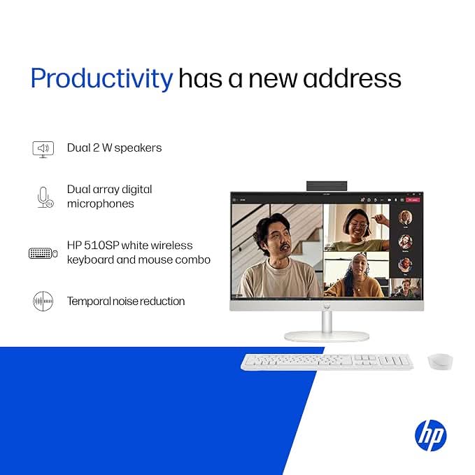 HP 24-cr0271in All-in-One , AMD Ryzen 5 7520U, 16GB RAM LPDDR5, 512GB SSD, IPS, Three-Sided, Micro-Edge, Anti-Glare, FHD, 23.8 inch, Win 11 Home, Office 24, 5.27kg, FHD IR Camera, 1 Year Warranty