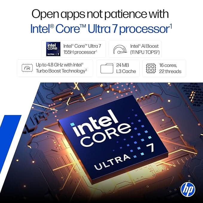 HP 14, Intel Core Ultra 7 155H (24GB DDR5, 1TB SSD), Micro-Edge, Anti-Glare, FHD, 14''/35.6cm, Win11, M365 Office24, Silver, 1.4kg, ep1181TU, FHD Camera, Backlit Laptop