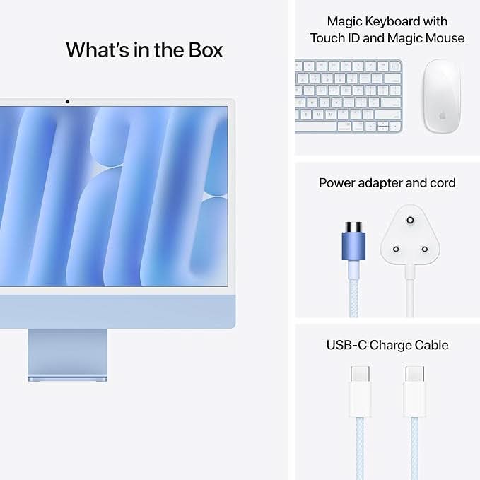 Apple 24-inch iMac with Retina 4.5K display M4 chip with 10 core CPU and 10 core GPU, 16GB, 256GB SSD - Blue