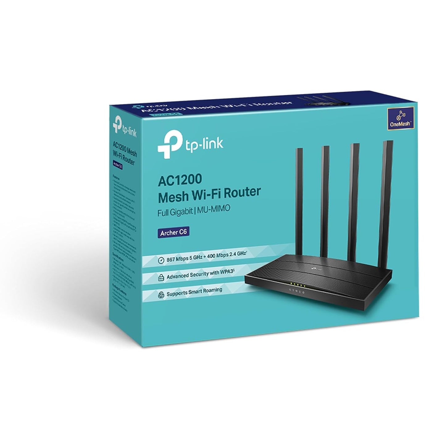 TP-LINK ARCHER AC1200 ARCHER C6 WI-FI SPEED UP TO 867 MBPS/5 GHZ + 400MBPS/2.4 GHZ, 5 GIGABIT PORTS, 4 EXTERNAL ANTENNAS, MU-MIMO, DUAL BAND, WIFI COVERAGE WITH ACCESS POINT MODE, BLACK